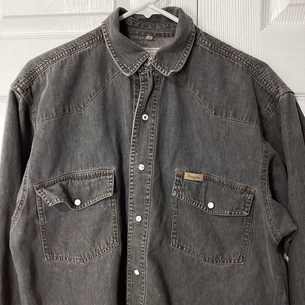 Authentic Wrangler Pearl Snap Shirt Long Sleeve Gray S